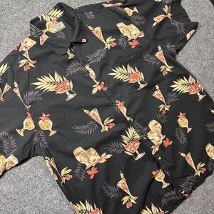 Weekender Hawaiian Shirt Men's Large Black Floral Tropical Cocktail Short Sleeve
